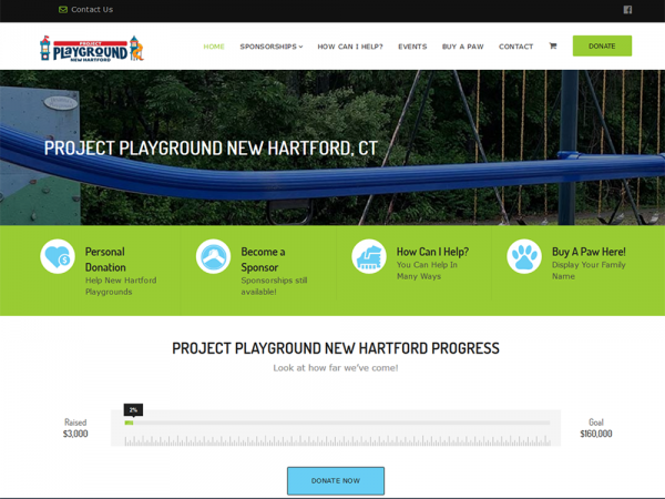 Quadro Marketing designed and developed a new website and designed a new logo for Project Playground New Hartford. The site was established to help raise donations to build new playgrounds at the 2 elementary schools in New Hartford, CT.