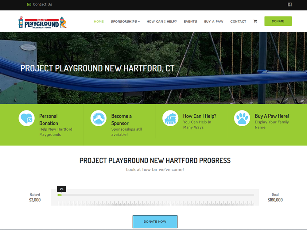 Quadro Marketing designed and developed a new website and designed a new logo for Project Playground New Hartford. The site was established to help raise donations to build new playgrounds at the 2 elementary schools in New Hartford, CT.